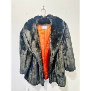 JORDACHE Black Faux Fur Vintage 1980s Made in USA Faux Fur Jacket sz Medium